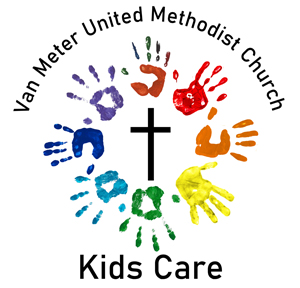 Kids Care logo - multi-color handprints around a cross