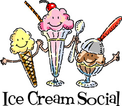 ice cream social -- image is of three dishes of happy ice cream