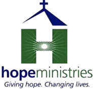 Hope Ministries logo:  "Hope Ministries: Giving hope. Changing lives."