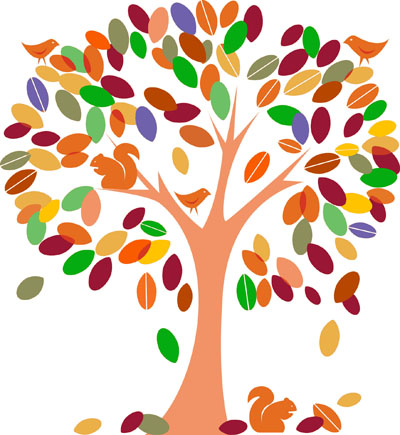 drawing of a tree with colorful leaves