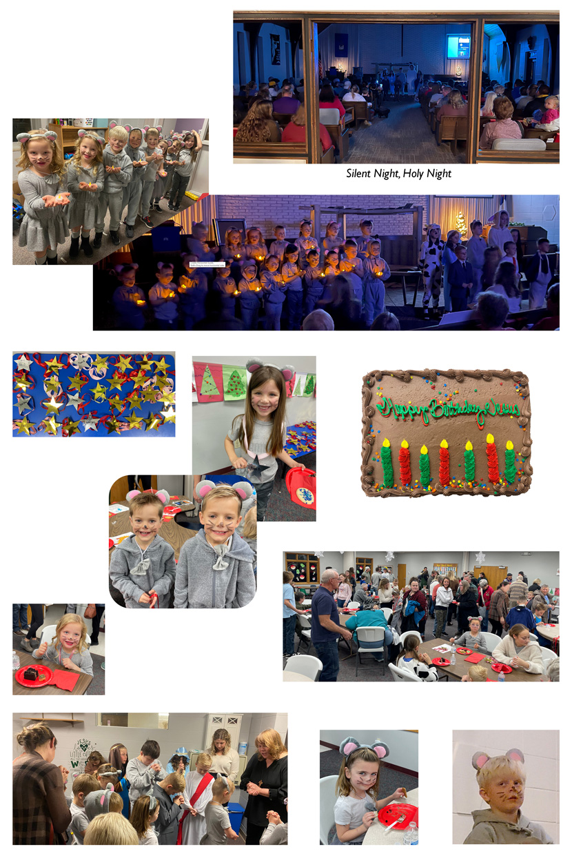 candle-lit children singing "Silent Night"; party after the show