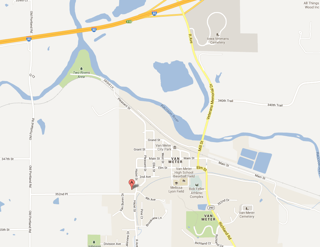 map of Van Meter with church