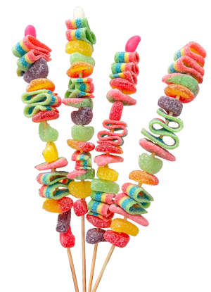 colorful candy kabobs