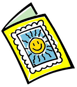 card with drawing of sun in a blue sky