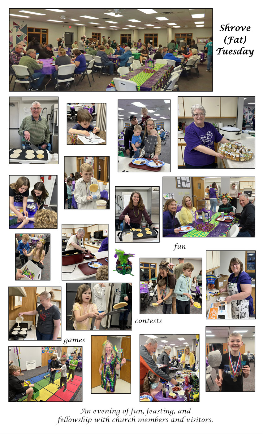 Shrove Tuesday fun:  food, pancake-flipping, beads, and fellowship