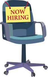 office chair with Now Hiring sign